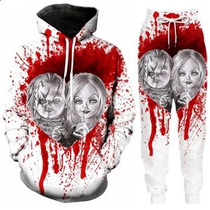 Intero-New Fashion Uomo Donna Film horror La sposa di Chucky Felpa Pantaloni da jogging Divertente stampa 3D Felpe con cappuccio unisex Pantaloni % 05275J