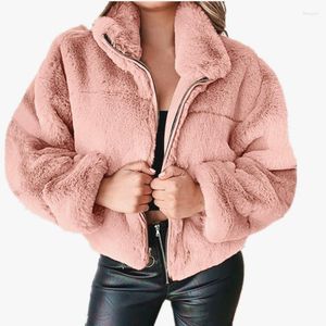 Women's Fur 2023 Winter Women Faux Short Coats Zipper Cardigan Plush Warm Coat Female Outerwear Overcoat Thick Jacket