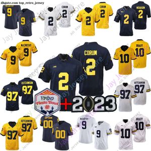 Camisas de futebol 2023 Playoff Fiesta Bowl Camisa de futebol NCAA College Aidan Hutchinson Tom Brady Charles Woodson Cade Blake Corum McCarthy Mulheres Juventude