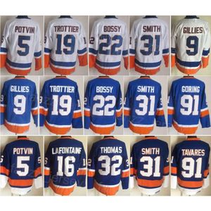 Man vintage hockey 19 Bryan Trottier tröjor retro 31 Billy Smith 16 Pat Lafontaine 32 Steve Thomas 91 John Tavares 91 Butch Goring 22 Mike Bossy 5 Denis Potvin CCM