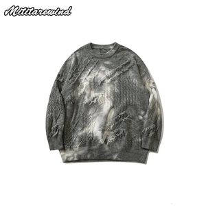 Męskie swetry Vintage Tiedye luźne workowate leniwe styl dla mężczyzn i kobiet młodzieżowe pary pulovers High Street Oneck Streetwear 231005