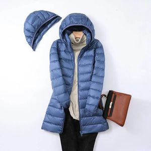 Kvinnor Down Parkas Hoody Long White Duck Coat Autumn Winter Portable Hooded Puffer Jacka Women Casual Double Zipper Windproof Thin Light 231005