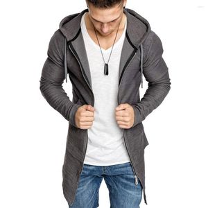 Мужские плащи, куртка-миди, тонкая однотонная мужская толстовка с капюшоном средней длины для путешествий