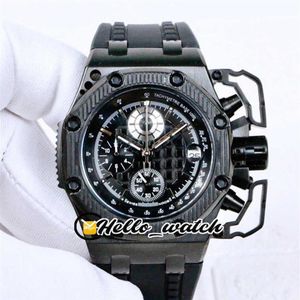 watches men luxury brand 3A Oak 44mm 26165 Quartz Chronograph Mens Watch Black Texture Dial PVD All Black Steel Rubber Strap Sport2771