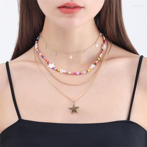 Pingente colares boêmio multicamadas artesanais contas corrente moda charme metal estrela jóias para mulheres meninas acessórios de festa