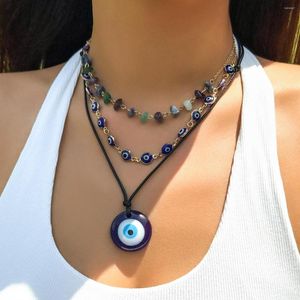 Collane con ciondolo Collana con catena in pietra con geometria naturale Boho Trend Blu Turco Lucky Eye Corda regolabile Gioielli da donna