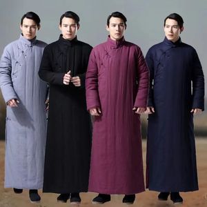 Męski w dół parkas zimowy chiński styl tradycyjny ubrania tang garnitur długi mężczyzna bawełniany kurtka retro luźna stojak kołnierz hanfu swobodne ubrania 231005