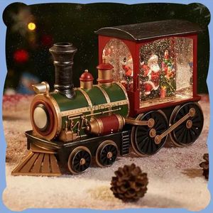 Julleksakstillbehör Santa Claus Snowman Christmas Eve Music Box Train Music Box Crystal Ball Ornaments Table Decoration Kids Christmas Gifts Toy YQ231006