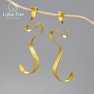 Ушные манжеты Lotus Fun Минимализм Спиральные изогнутые длинные висячие серьги для женщин Подарок Настоящее серебро 925 пробы Необычный дизайн Эффектные ювелирные изделия 231005