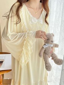 Women's Sleepwear Women Fairy Ruffles Mesh Lolita Night Dress Vintage Princess Nightdress Female Cotton Lace Bow Victorian Nightgowns