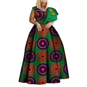 Bintarealwax Ny Dashiki African Print Dress Bazin One-ShoulderClothes Vestidos Plus Size African Dresses for Women WY3834333V