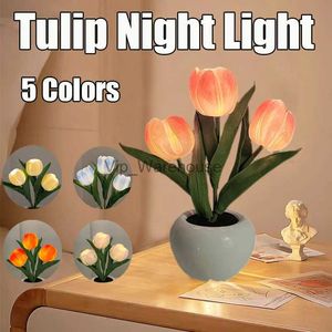 Table Lamps LED Tulip Table Lamp Cordless Portable Creative Night Light Simulation Flower Bedside Lamp for Bedroom/Office/Cafe Decor/Gift YQ231006