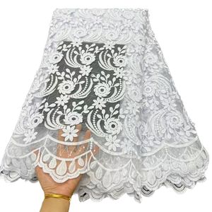 Bordado casamento nupcial renda vestidos brancos tecido africano tule francês com lantejoulas estilo nigeriano design costura aparelhos modernos de alta qualidade 5 jardas 2023 YQ-7139