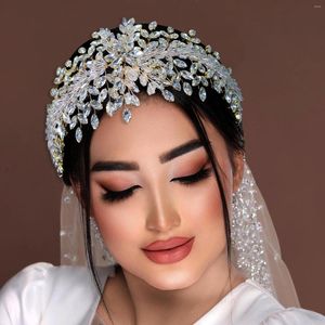 Saç klipleri lüks kristal gelin tiaras kadınlar barok kronlar rhinestone pageant diadem bantları düğün aksesuarları gelin saç bantları