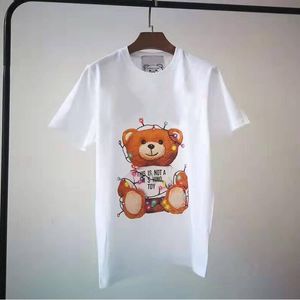 Womens Tops Tees Summer new T-shirt flocking three-dimensional cartoon bear letter embroidery loose short sleeves for men and womenStreet Casual Lovers Clothes1ZFB