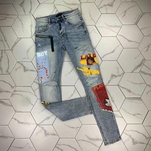 Ph368 män orörda rippade magra jeans mode mens jeans smala motorcykel moto cyklist kausal män denim byxor hip hop män 221p