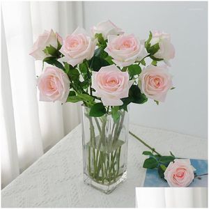 Decorative Flowers Wreaths 5Pcs Feel Moisturizing Rose Fake Real Touch Decor Artificial Bridal Bouquet Party Home Flore Drop Delivery Dhcs9