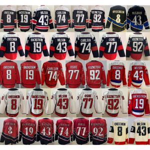 Hockey retro inverso 8 Alex Ovechkin Jerseys Hombre 19 Nicklas Backstrom 43 Tom Wilson 77 TJ Oshie 92 Evgeny Kuznetsov 74 John Carlson Serie de estadio cosida alternativa