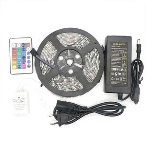 Led Strip RGB 5M SMD 5050 60LED Meter Flexible Waterproof IP65 24Key IR Remote Led Controller 5A Power supply US EU UK AU plug for258t