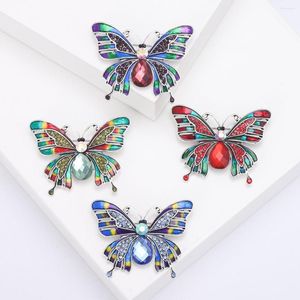 Broches vintage colorido borboleta broche para mulheres cristal strass metal esmalte pinos voando inseto roupas terno casaco jóias presente