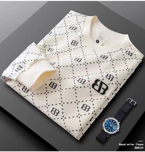 Suéter de luxo leve masculino de manga longa masculino ou inverno nova marca de moda American Casual Vintage Letra B T-shirt de Pullover Round Neck M --4xl