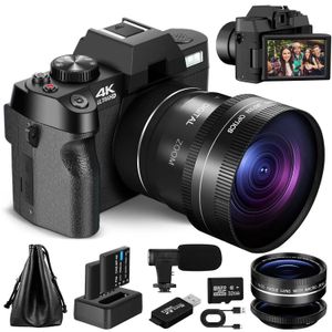 Видеокамеры Цифровая камера GAnica для фото и видео, 16-кратный зум, 4K, 48 МП, видеоблогинг, с поворотным экраном на 180° 231006