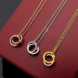 2019 Moda Nowa marka luksusowy projektant dla kobiet Naszyjnik duży podwójny pierścień 18K Gold Titanium Steel Charm Naszyjnik Wholle303c