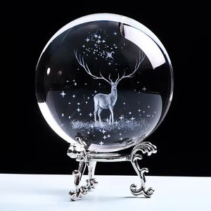 Decorações de Natal 3D Wapiti Bola Laser Gravado Globo de Vidro Ornamento de Cristal Rena em Miniatura Decoração de Casa Acessórios de Decoração de Natal Esfera 231005