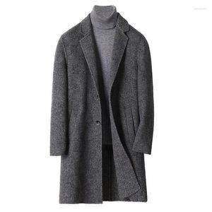 Мужские куртки, шерстяное пальто из альпаки, весенне-осеннее и зимнее двустороннее тканевое пальто средней длины, модное повседневное пальто высокого класса