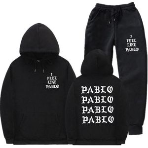 Tute da uomo Streetwear I Feel Like Pablo Felpa con cappuccio Set Tuta da uomo Set di abbigliamento sportivo termico Felpe con cappuccio e pantaloni Casual Sweat254e