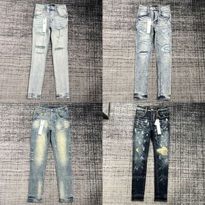 Varumärke lila jeans smala fit män designer jeans senaste stil krämig vit pant street trend hål skarv mitt midja denim byxor designers kläder