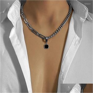 Pendant Necklaces Hip Hop Simple Stainless Steel Black Square Earrings Necklace Female Stitching Couple Crosses Jewelry Drop Deliver Otqfg