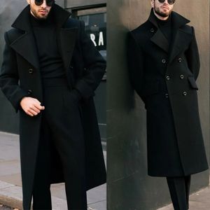 Men's Wool Blends Men Long Coat Black Double Breasted TailorMade Woolen Blend Winter Warm Overcoat Tailored Blazer Men Suits 231005