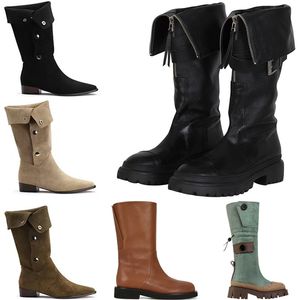 Combat Herbst Warme Stiefel Designer Winterschuhe für Frauen Denim Blau Armee Grün Khaki Schwarz Knie Booties Outdoor Stiefel Eur 42 ies s