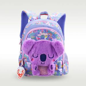School Bags Australia Original High Quality Smiggle Children's Schoolbag Cute Double Shoulder Backpack Purple Koala Plush Girl Bag 14 Inches 231006