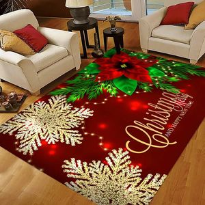 Teppiche Weihnachtsteppich Zuhause Wohnzimmer Schlafzimmer Raumdekoration Teppich Mode Roter Blumendruck Jahr Festliche Anti-Rutsch-Fußmatte 231006