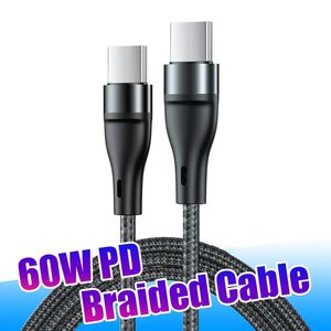 Snabb laddningstyp C -kabel Nylon flätad USB C PD 60W Cables Sync Data Cord för Samsung S23