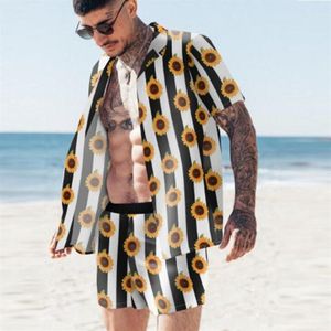 Herr t-skjortor set kort ärm hawaiisk skjorta och shorts sommar avslappnad blommig strand två del kostym mode män set s-3xl274v