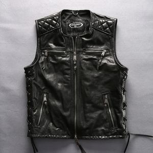 Men's Vests HA97181 Big European Size Super Motor Rider Mens High Quality Genuine Cowhide Leather Motorcycle Vest 231005