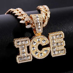 Pendant Necklaces Hip Hop Iced Out Bling King Queen Letter Necklace Women Men 13mm Miami Cuban Link Chain Male Fashion Jewellery