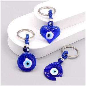 Key Rings Water Drop Heart Round Evil Eye Keychain Ring For Friends Couples Boho Blue Turkish Pendant Bag Car Keyring Charm Accessorie Dh6C1