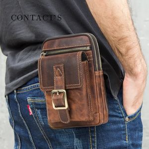 Bel Çantaları% 100 Çılgın At İnek Deri Erkekler Crossbody Bag Vintage Omuz Çantası Erkek Çok Fonksiyonlu Telefon Çantaları Kalite Bolsa 231006