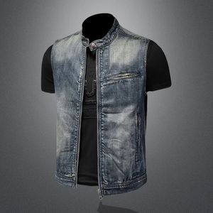 Gilet da uomo Primavera e Autunno Sesso StandUp Collare Cowboy Gilet da uomo Semplice tendenza retrò Gilet di jeans da uomo Cowboy Gilet da uomo 231005