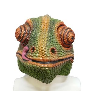 Party Masks Eraspooky Animal Mask Chameleon Full Face Mask Reptile Lizard Cosplay Latex Headgear Easter Halloween Carnival Party Props 231006