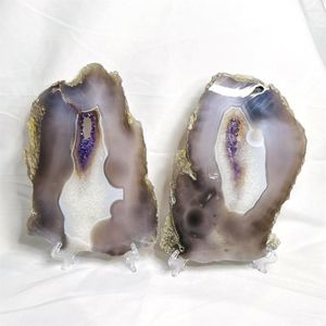 Dekorativa figurer Brasilien Överdimensionerad naturlig agat Amethyst Geode Crystal Cluster Twin Slice Home Spirit med stenläkning