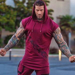 Regatas masculinas musculação top sem mangas moletom com capuz verão ginásios fitness treino casual moda singlet vest2752