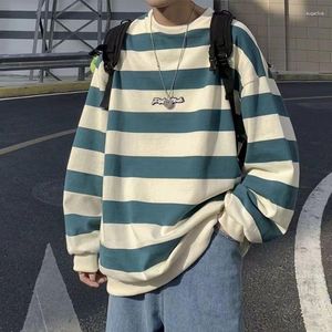 メンズパーカー秋Oネックストライプ長袖Tシャツ大規模なゆるいカジュアルハイストリートスウェットシャツメンズトップス男性服