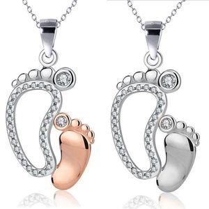 Kristall große kleine Füße Anhänger Halsketten Mama Baby Monther's Day Geschenk Schmuck einfache Charm Kette Neckless Schmuck Gift261Q