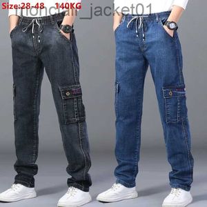 Мужские джинсы Джинсы-карго Мужские эластичные брюки больших размеров 48 46 44 42 Брюки с высокой талией Прямые рабочие брюки Повседневная эластичная черная джинсовая уличная одежда J231006