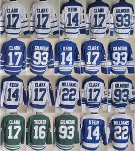 Man Vintage Hockey 14 Dave Keon Jersey emeryt 16 Darcy Tucker 22 Tiger Williams 17 Wendel Clark Retro Classic CCM Team Blue White Green zszyta 75. rocznica